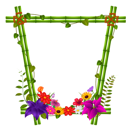 border template  with bamboo and flowers Vector illustration.のイラスト素材