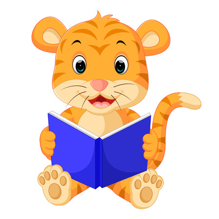 tiger reading bookのイラスト素材