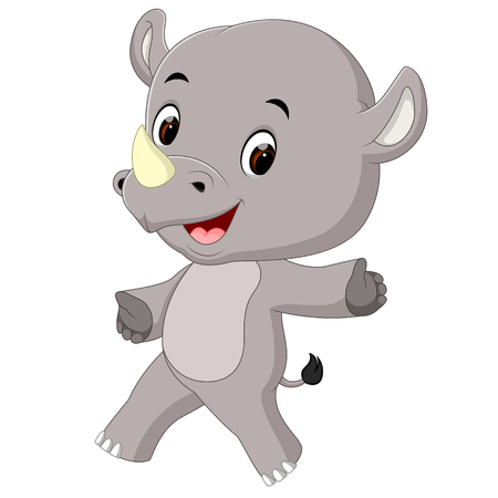 Cute happy rhino cartoon illustration on white background.のイラスト素材