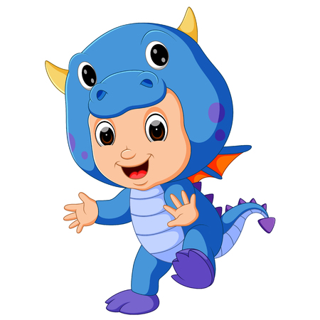 Cute kids cartoon wearing dragon costume Vector illustration.のイラスト素材
