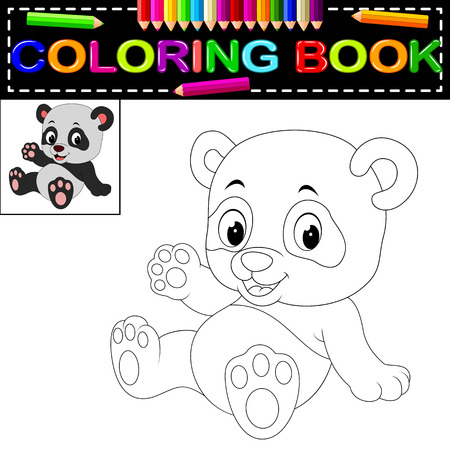 cute happy panda coloring book Vector illustration.のイラスト素材