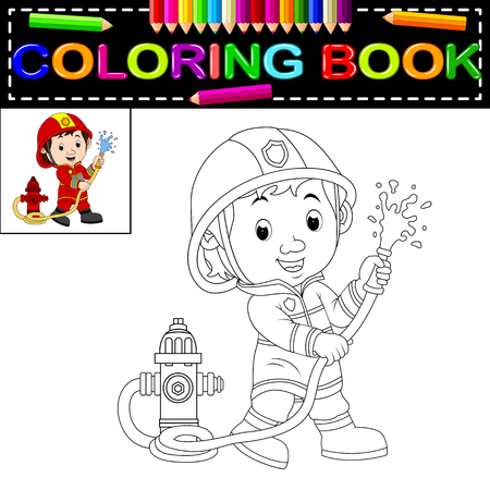 Fire fighter in coloring bookのイラスト素材