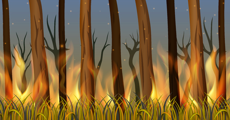 Trees in forest on fireのイラスト素材