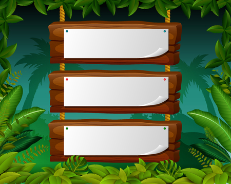 Empty paper blank on wooden signboard in the forestのイラスト素材