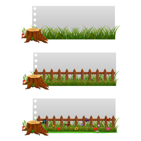 Empty paper blank on wooden signboard in the gardenのイラスト素材