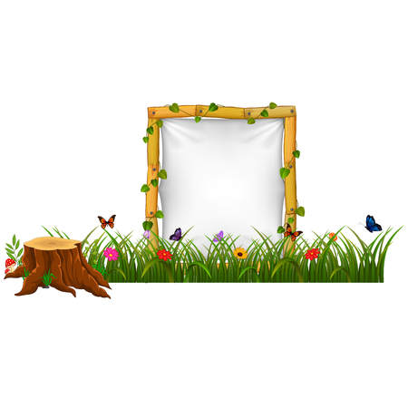 Empty paper blank on wooden signboard in the gardenのイラスト素材