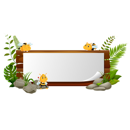 Wood sign with many beeのイラスト素材