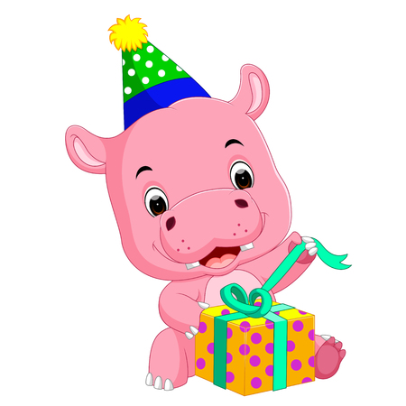 hippo birthday get a giftの写真素材