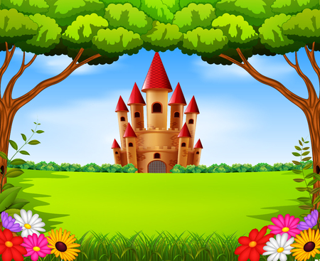 Castle towers in the field sceneryのイラスト素材
