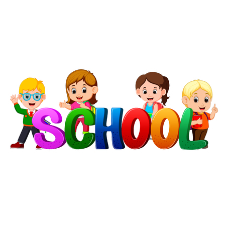Font design for word school with teacher and studentsのイラスト素材