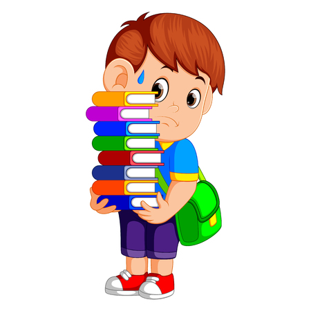child carrying many booksのイラスト素材