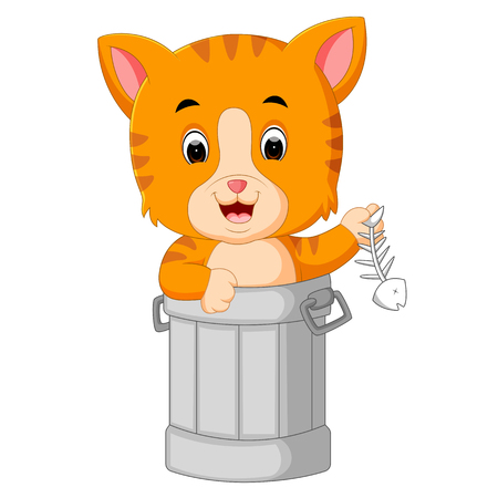 Cat in trash cartoonのイラスト素材