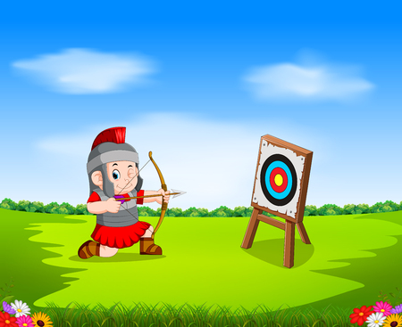 roman soldier with bow and targetのイラスト素材
