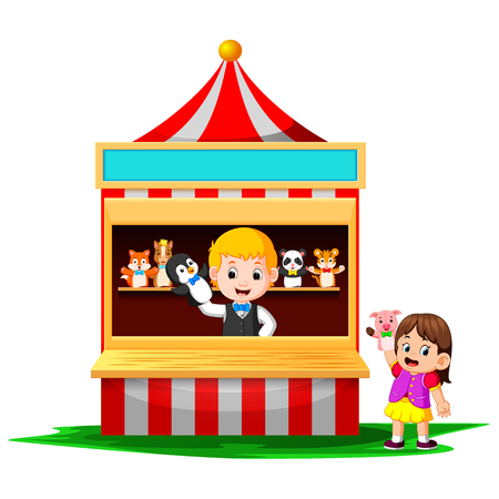 the girl in the carnival and wearing finger puppets is very cuteのイラスト素材