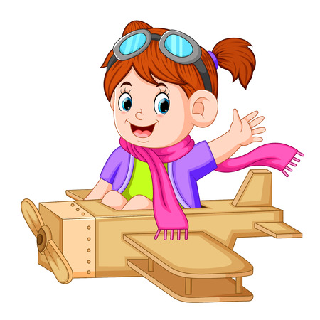 Cute girl playing with the airplane toyのイラスト素材