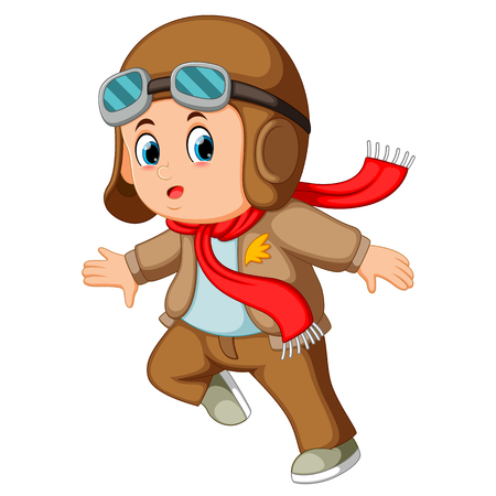 boy in a pilot hat and scarfの写真素材