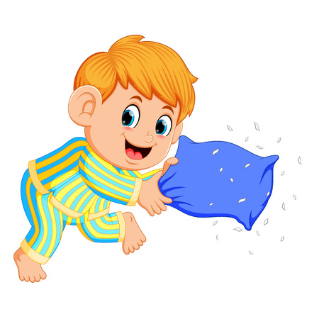 a boy playing pillowのイラスト素材