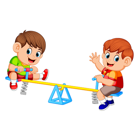 Two boy playing on seesawのイラスト素材