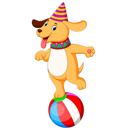the circus dog playing and standing on the ballのイラスト素材