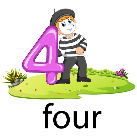 pantomime boy with the 4 balloon number and text with different posingのイラスト素材