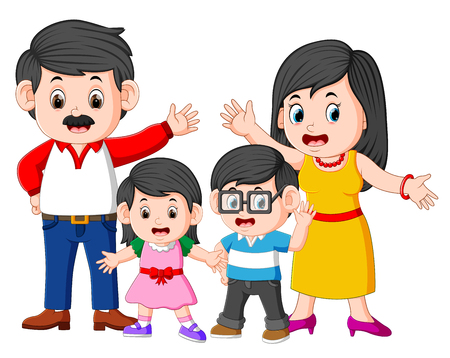 the happy family is doing posing with the good expressionのイラスト素材