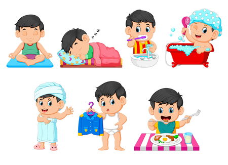 the collection of the boy doing the daily activitiesのイラスト素材