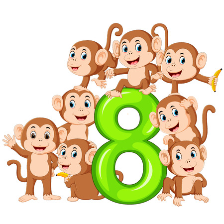 the 8 jelly number with so many monkey on itのイラスト素材