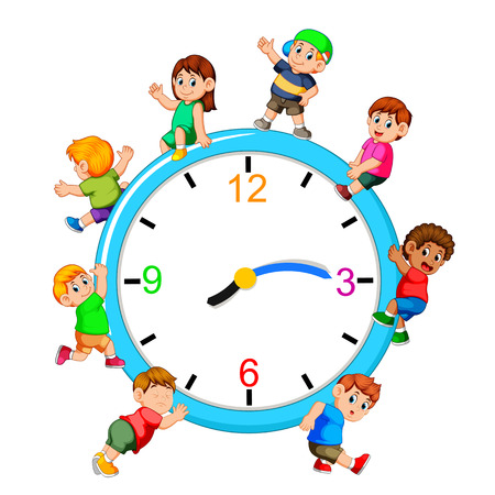 Kids playing on giant clockのイラスト素材