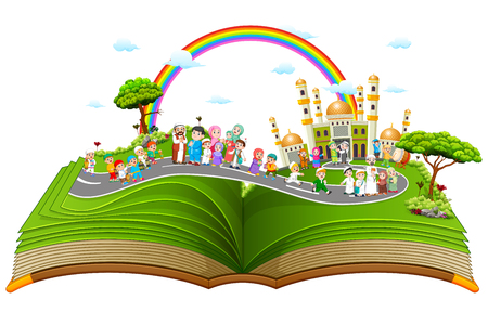 the beautiful story book with the muslim people on itのイラスト素材