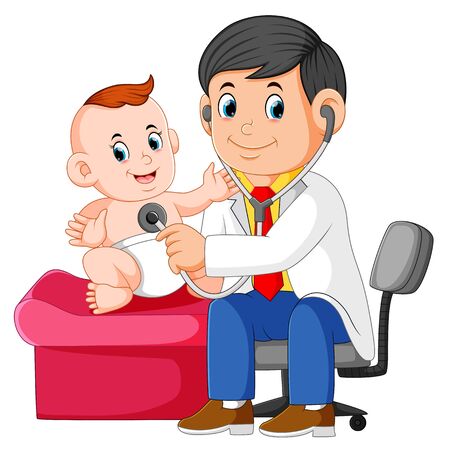the doctor is checking the baby boyのイラスト素材