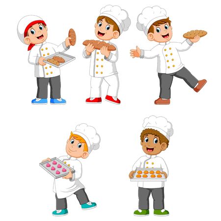 the collection of the chef are holding their bread and cookiesのイラスト素材