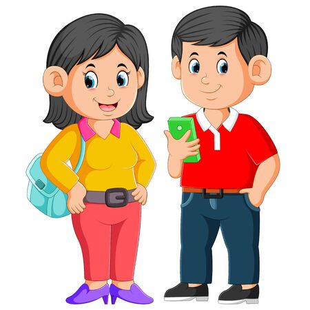 the parents are posing before they are going for workのイラスト素材