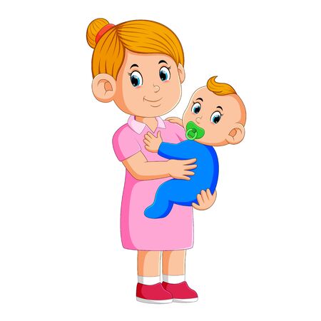 Baby sitter Taking Care The Babyのイラスト素材