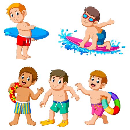Collection of boy on summer holiday of illustrationのイラスト素材