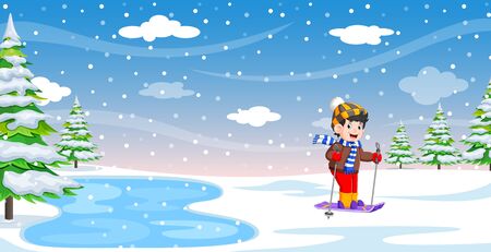 Male skier in the winter holiday of illustrationのイラスト素材
