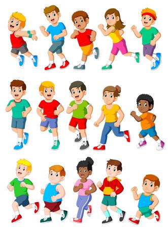 Collection of athlete man and woman running of illustrationの写真素材