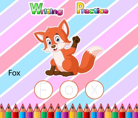 Worksheet Writing practice alphabet F for Fox of illustrationのイラスト素材