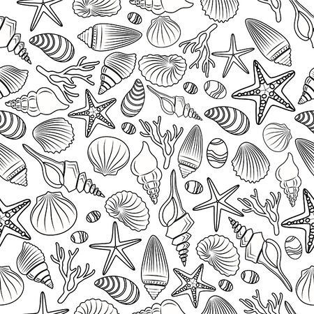 Sea life seamless pattern with shell and starfish doodle of illustrationのイラスト素材