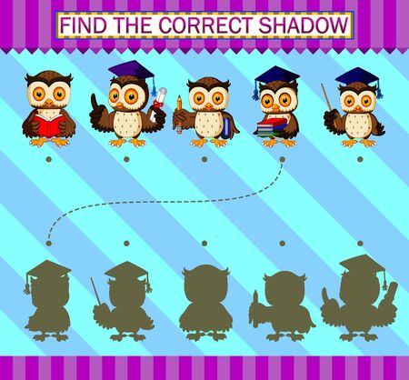Find the correct shadow. Cartoon cute owl of illustrationの写真素材