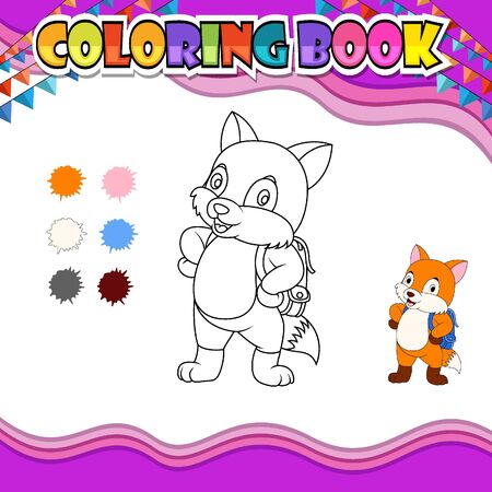 Coloring book fox go to school of illustrationの写真素材