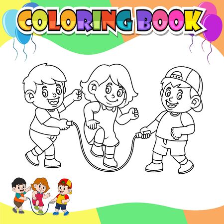 Coloring book kids playing rope of illustrationの写真素材