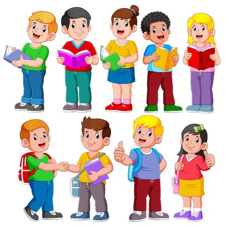 Youth lifestyle concept holding book on white background of illustrationのイラスト素材