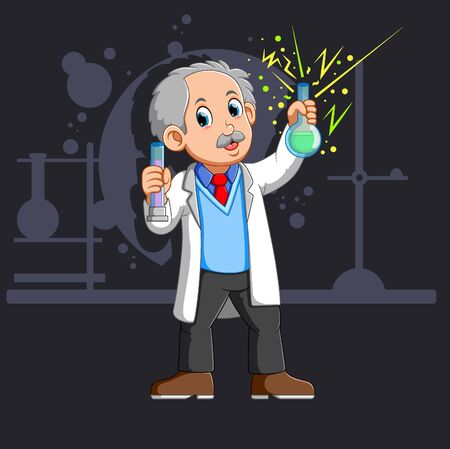 Old Scientist with a flask of illustrationのイラスト素材
