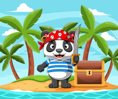 The illustration of the panda pirates stealing the treasure in the islandのイラスト素材
