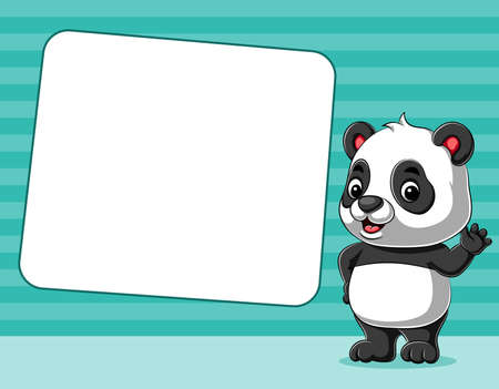 The illustration of the cute panda standing beside the blank board for the template inspirationのイラスト素材