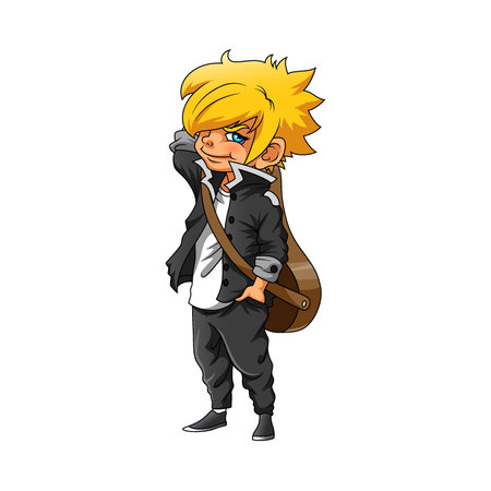 The illustration of the boy with the yellow hair and using the black jacket for anime inspirationのイラスト素材
