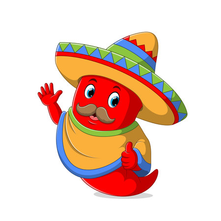 The chili using the sombrero hat with the mustache of illustrationのイラスト素材