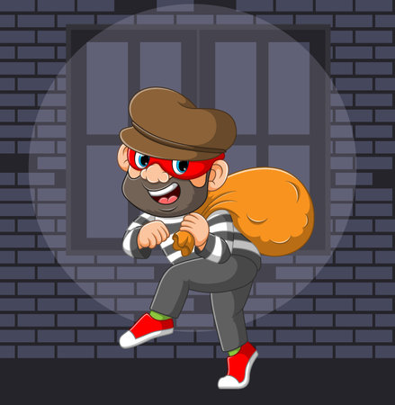 The thief using the musk and holding a sack of money on it of illustrationのイラスト素材