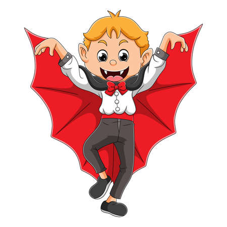 The vampire man is showing the bat wings with the happy face of illustrationのイラスト素材