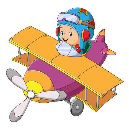 The cute boy is flight the plane of illustrationのイラスト素材